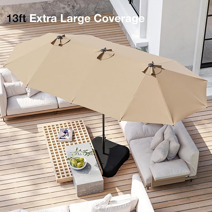Joyside 13FT Large Patio Umbrella, Outdoor Double Sided Umbrella, Rectangle Umbrella with Crank Handle, 12 Sturdy Ribs for Deck, Porch and Pool