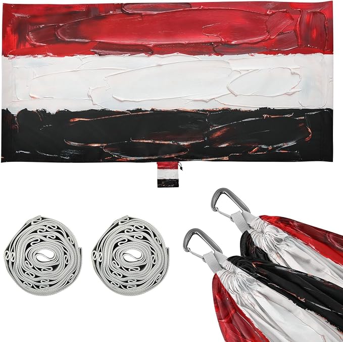 Republic of Yemen Flag Black Red Outdoor Hammock with Tree Straps Fabric Hammock for Patio Backyard Lounge Base