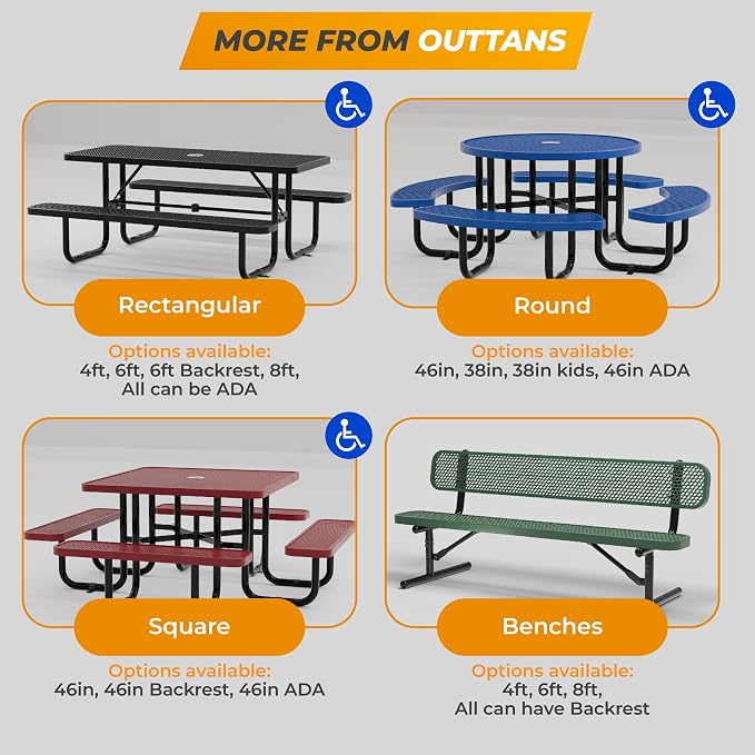 Round Metal Picnic Tables for Kids for Outdoors with Umbrella Hole, Adjustable Seats for School, Park, Playground(Blue, 38 in, Kids, Expanded Steel)