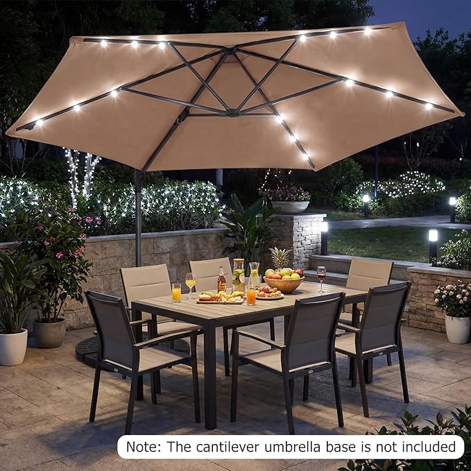 Tangkula 10ft Patio Umbrella with Solar Lights, Offset Cantilever Outdoor Umbrella with LED Lights, 360 Degree Rotation, Air Vent for Pool Deck Garden Backyard (Tan)