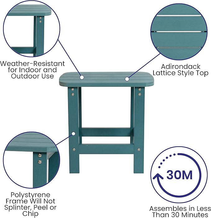 Merrick Lane Riviera Poly Resin Adirondack Style Side Table - Sea Foam - Indoor/Outdoor - All-Weather