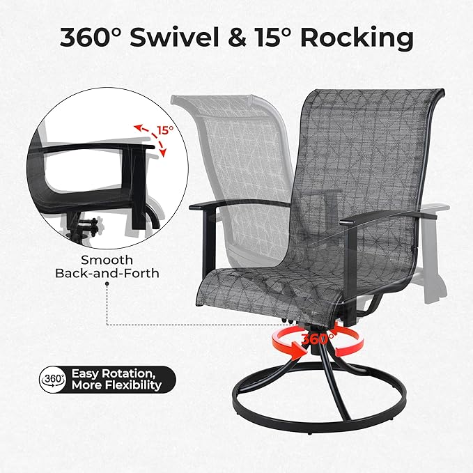 Grand patio 7-Piece Patio Dining Set for 6, Outdoor Dining Set with Swiviel Patio Chairs & 1 Rectangular Woodgrain Dining Table with Umbrella Hole, Black & Grey Plaid