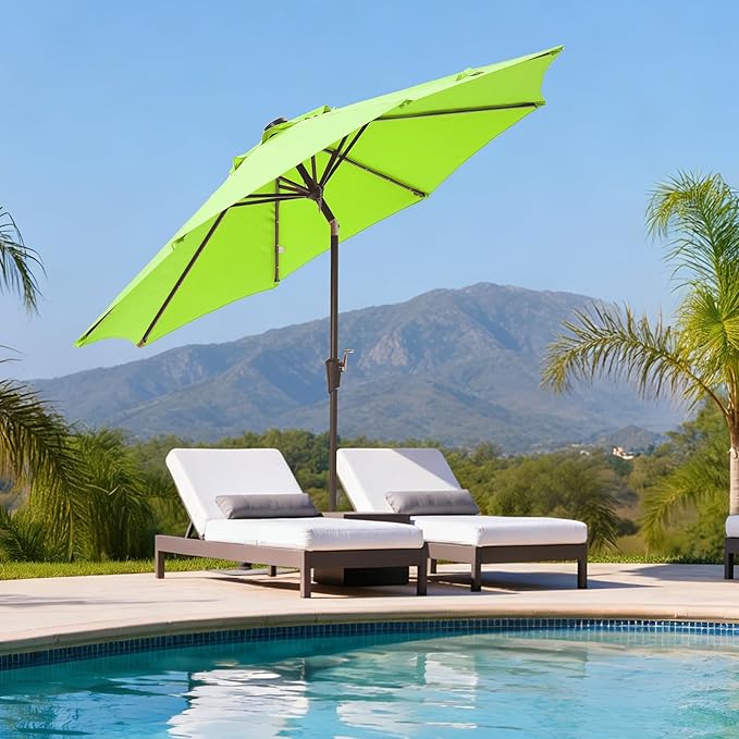 9FT Solar-Powered LED Patio Umbrella with Tilt Crank,Outdoor Market Umbrella with 32 Lights,Sunshade for Deck, Garden and Pool
