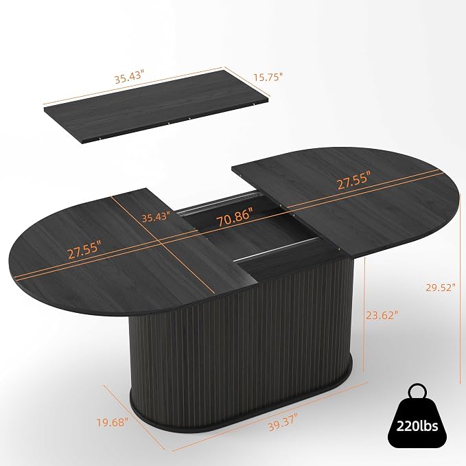 55.11"-70.86" Extendable Dining Room Table, Oval Dining Table Set for 4 People, Mid Century Modern Dining Table for Gatherings, Meeting, Small Kitchens, Dining Office Areas, Black
