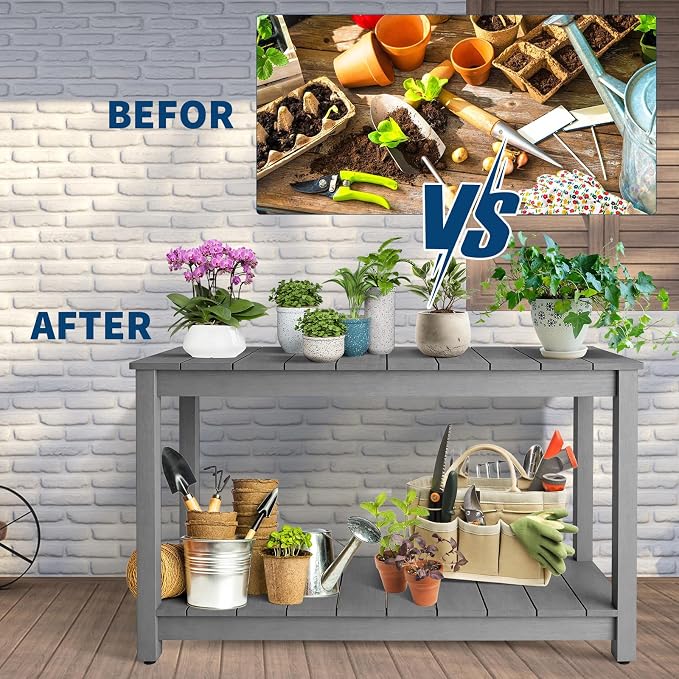 Garvee 48-Inch Outdoor Console Table - 2-Shelf Weatherproof Patio Buffet Table with Adjustable Feet, All-Weather Entryway & Bar Table for Patio, Porch, Backyard