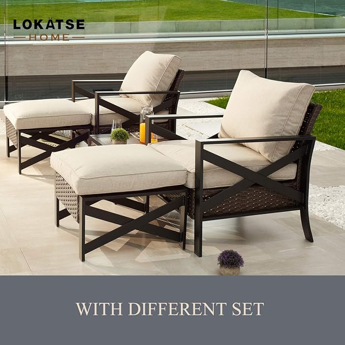 LOKATSE HOME Outdoor Metal Patio Bistro Coffee End X Shaped Steel Legs, Wicker Rattan Around, Side Table, Brown