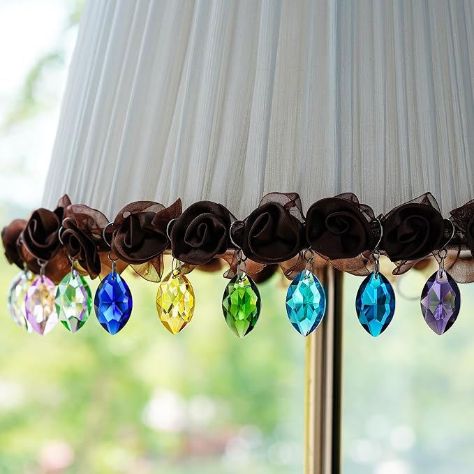 12 Pcs 38mm Multi-Color Crystal Horse Eye Prism Suncatcher Decor | Multi-Color Feng Shui Faceted Crystal Horse Eye Prism Suncatcher Pendant Set of 12 for Chandelier Window Garden Wedding Decor