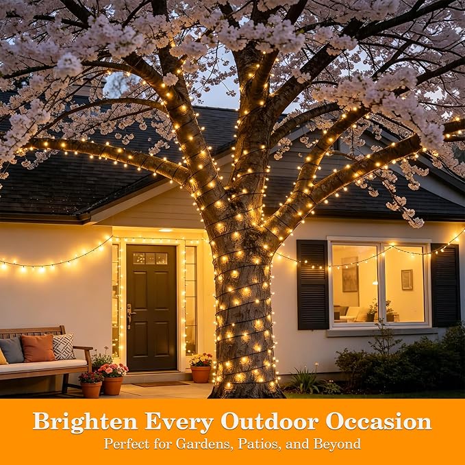 66FT 200 LED Connectable Christmas Tree Lights, End-to-End Plug 8 Modes Indoor Lights with Timer, Outdoor Indoor Fairy Lights Christmas Tree, Patio, Garden, Party, Wedding, Holiday (Warm White)
