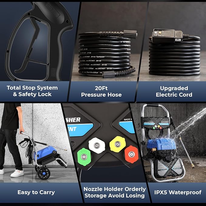 5000 PSI Pressure Washer,4.0 GPM Electric Power Washer, 1800W High Pressure Washer, Professional Washer Cleaner, with 5 Nozzles,3L Soap Bottle and 33FT Hose, Best for Cleaning Cars Patio Garden,Blue