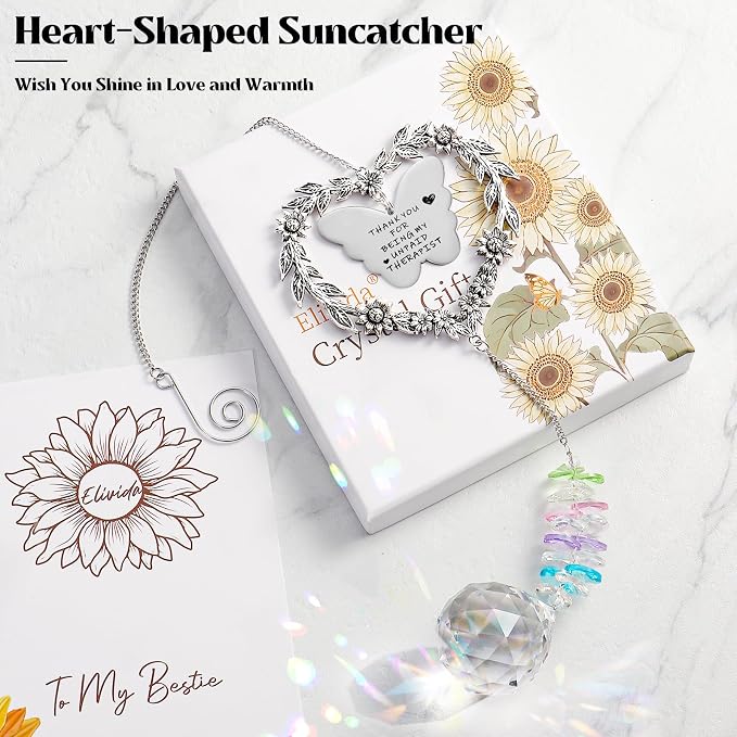 Best Friend Friendship Suncatcher Gifts for Women, Bestie Crystal Ornament | Indoor Window Hanging Decor Gift for Best Friend, Unique Heart Shaped Sun Catcher for BFF Birthday, Graduation, Farewell