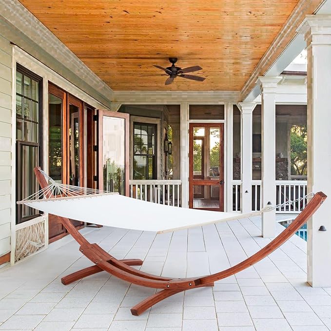 ECOTOUGE 12 FT Hammock with Stand, Single Person Heavy Duty Hammock Stand, Large Hammock Bed for Porch, Patio, Balcony, Garden, Backyard, White-Yellow