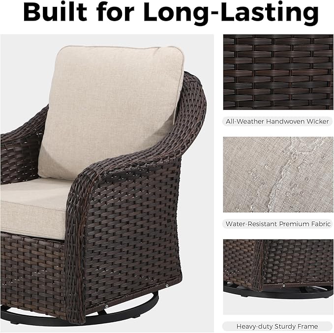 7 Piece Patio Wicker Conversation Set, All-Weather Use Outdoor Wicker Sofa with 4 PE Rattan Ottomans,4 Swivel Chair, Ideal for Porch, Backyard, Balcony, Poolside, Beige