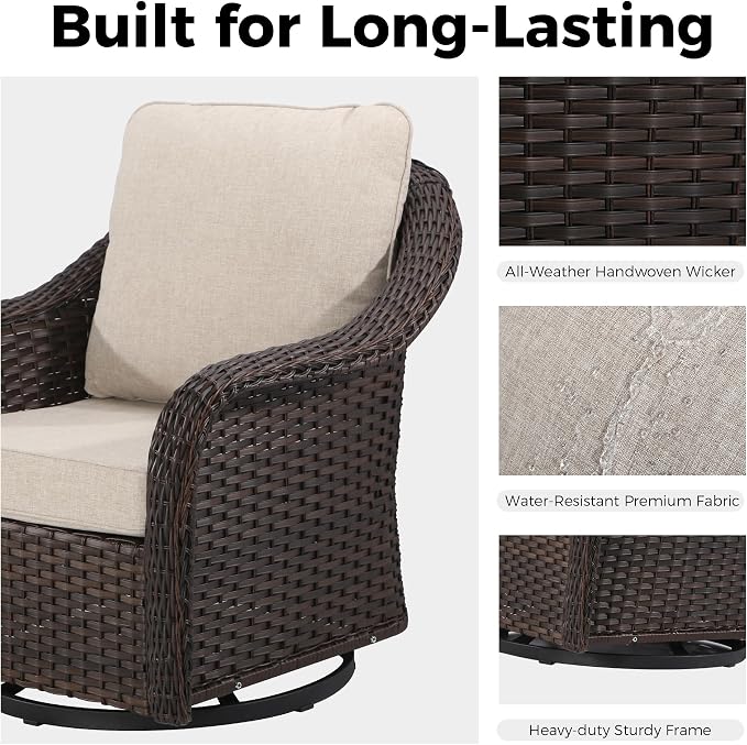 7 Piece Patio Wicker Conversation Set, All-Weather Use Outdoor Wicker Loveseat with 4 PE Rattan Ottomans,4 Swivel Chair, Ideal for Porch, Backyard, Balcony, Poolside, Beige