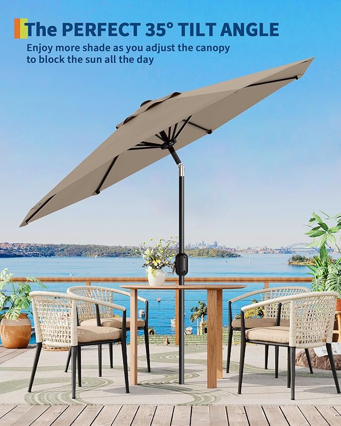GarveeLife Outdoor Patio Umbrella, Table Market Umbrella with Push Button Tilt and Crank, 8 Sturdy Ribs UV Protection Waterproof for Garden, Deck, Backyard, Pool