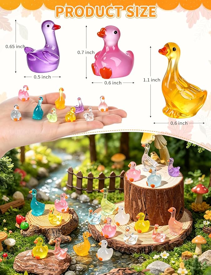 120Pcs Luminous Mini Resin Goose Figurines, 3 Styles | lGow in The Dark Tiny Goose Ornament for Garden, Landscape, Aquarium, Dollhouse, Birthday Party, Room Crafts Decor