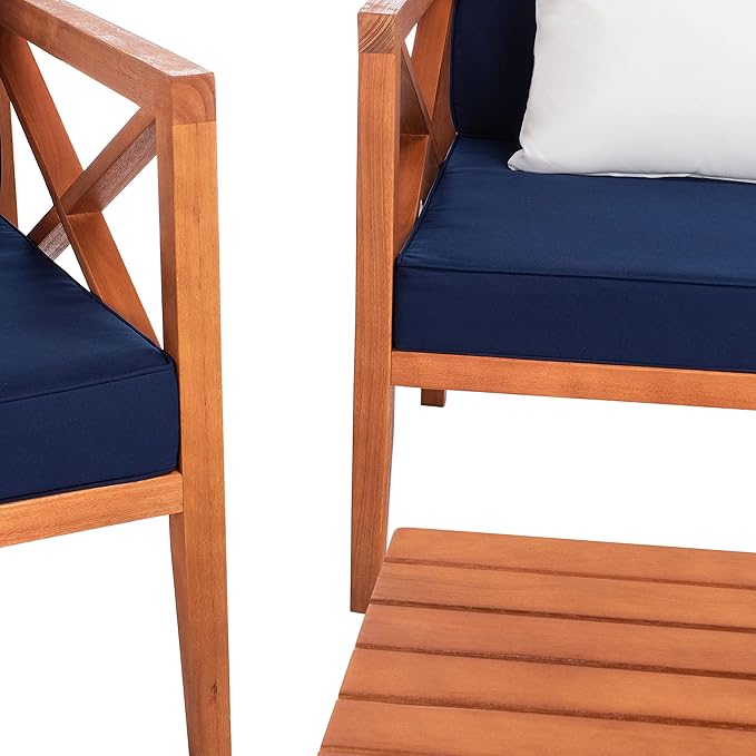 Safavieh PAT7031A Collection Nunzio Teak and White and Navy 4 Pc Accent Pillows Outdoor Set