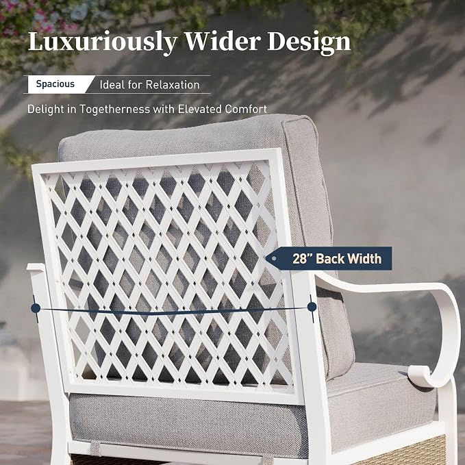 SUNSHINE VALLEY 5 PCS Metal Outdoor Patio Furniture Set, Patio Conversations Sets 3-Seater Couch, 2-Seater Sofa, 2 Rocking Sofa with 5.75" Thick Cushion and Coffee Table White Backyard Furniture, Gray