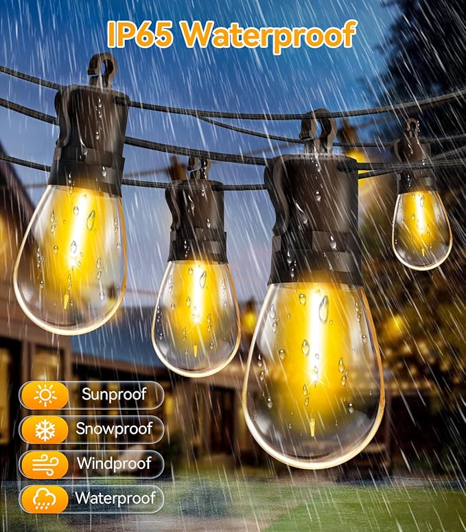 Outdoor String Lights Patio LED - Light Outside Waterproof S14 Porch Lighting Edison Plastic Bulb Pergola Hanging Balcony Connectable Backyard Yard Gazebo Party Garden Bistro 20M 65FT