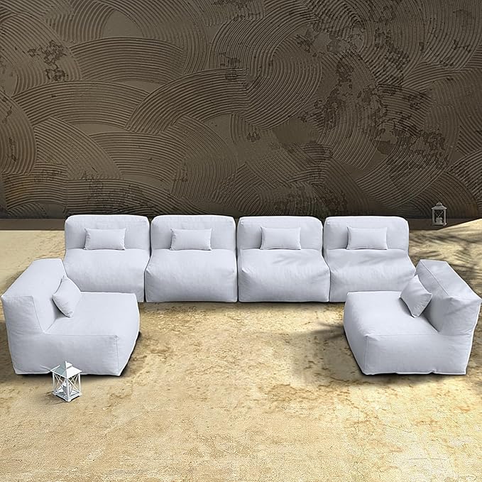 Patio Furniture Set Bean Bag 7 Pieces Outdoor Chairs Sectional Conversation Patio Set Daybed Furniture Outdoor Sofa Couch High Density Foam Filling Modern Comfy Patio Couch
