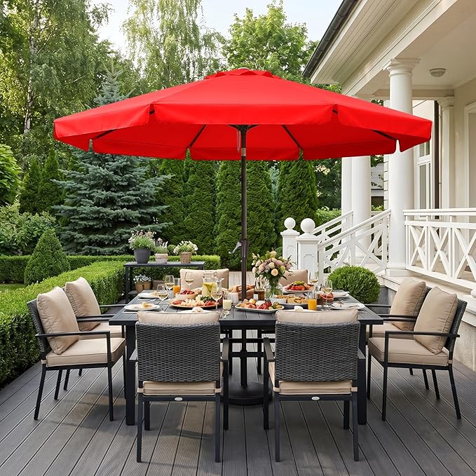 ABCCANOPY 10ft Scalloped Patio Umbrella, Outdoor Table Umbrella with Tilt and Crank, Fiberglass Ribs Deck Umbrella for Patio, Pool, Garden, Picnic (Bright Red)