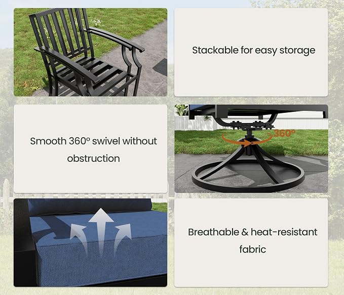 16 PCS Outdoor Patio Dining Set,Patio Table and Chairs Metal Outdoor Patio Furniture Set with Umbrella Hole,Dining Table Set with Swivel Chairs for Deck,Backyard and Garden,Navy Blue