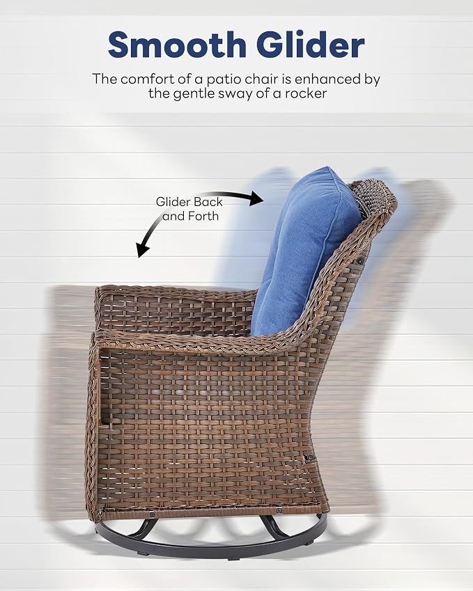 4 Pieces Patio Furniture Set-All Weather Wicker Rattan Swivel Patio Chairs Set of 2 with Patio Loveseat Outdoor Furniture for Patio Deck Porch Garden Backyard-Brown/Blue