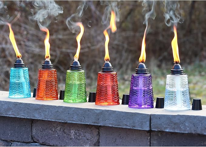 Seraphic Citronella Table Top Torches for Outdoor Patio, 16oz Decorative Glass Torch Citronella Candles for Outside Deck, Garden, Parties, Set of 3, Assorted