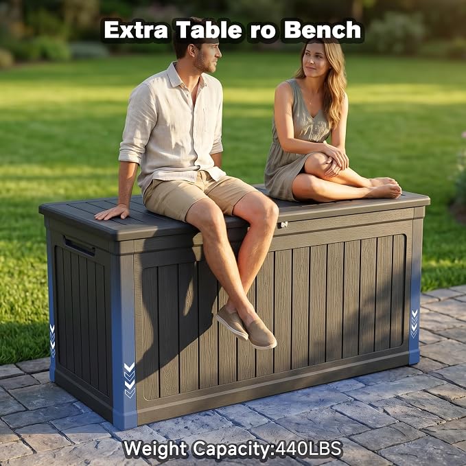 260 Gallon Large Outdoor Storage XXL Deck Box for Patio Furniture, Outdoor Cushions, Garden Tools and Sports/Pools Equipment, Waterproof Resin, Lockable, Black (260, Gallons)