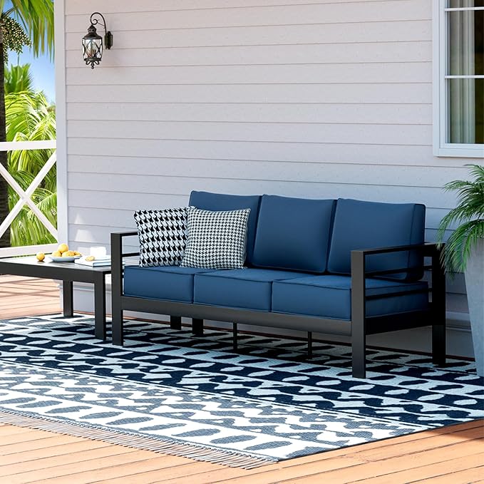 UDPATIO Outdoor Aluminum 3-Seat Sofa, Patio Aluminum Furniture, with Waterproof Cover