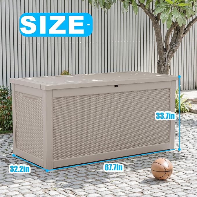 321 Gallon Outdoor Storage Box Lockable Waterproof Deck Box, Weatherproof UV-Resistant Durable Large Patio Storage Container for Patio Cushions, Garden Tool Pool Accessories, Furniture Pillow