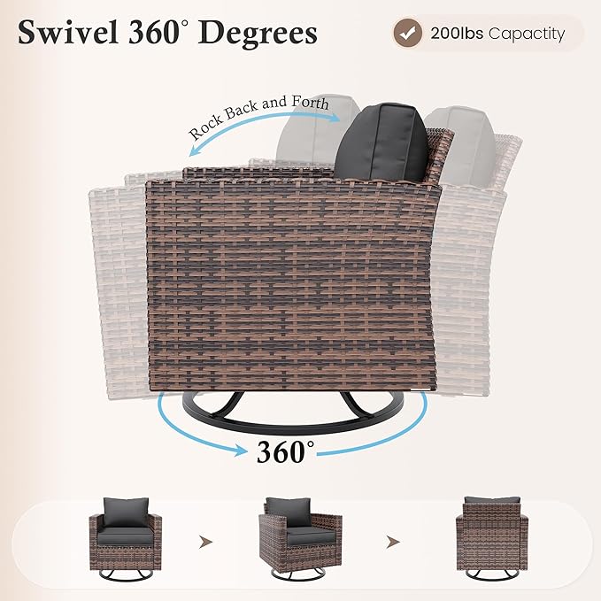 Amopatio Patio Furniture Set, 5-Piece Wicker Outdoor Sectional Sofa with Swivel Rocker Chairs, Rattan Conversation Set with Storage Coffee Table and Waterproof Cover for Backyard, Brown/Grey