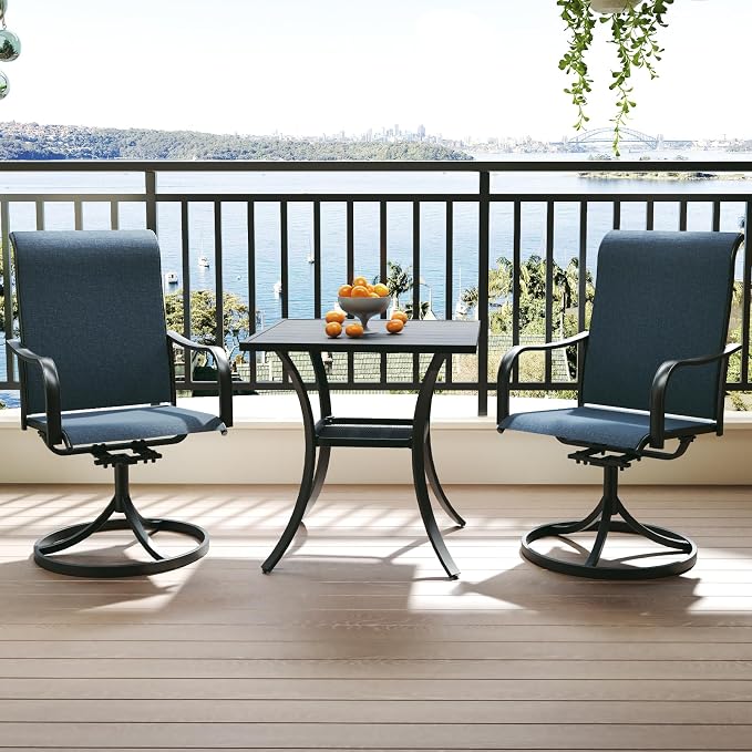 Anmutig 3-Piece Outdoor Patio Dining Set, 27.5" Square Table with 2 Swivel Rocking Patio Chairs Furniture Set for Kitchen Garden, Backyard, Blue