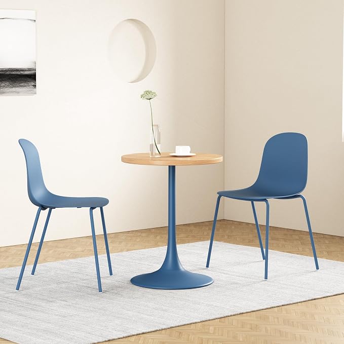 Jamesdar, Elise, Round Heavy Duty Commercial Bistro Table for Indoor Outdoor Restaurant & Café Dining, Solid Oak Top, Steel Base, 300 lb Capacity, 24" D x 30" H, Berry Blue