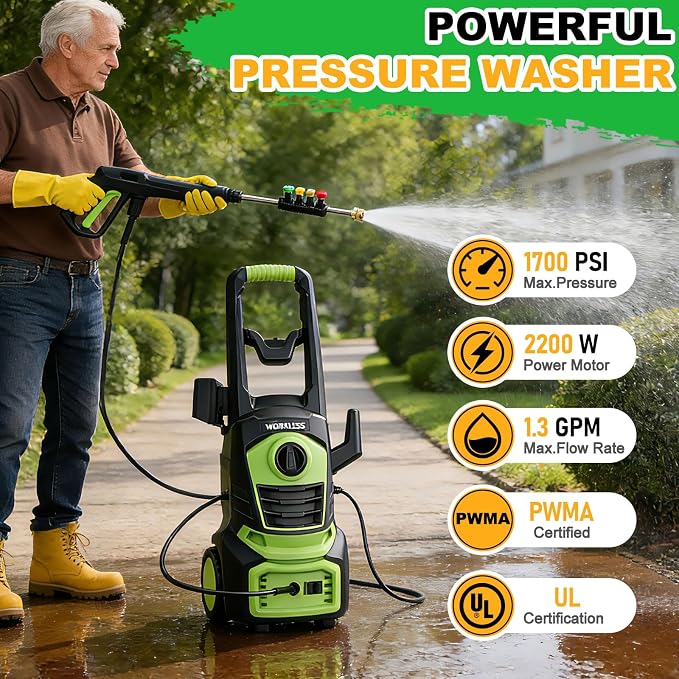 Pressure Washer, Power Washer with 4 Quick Connect Nozzles, Foam Cannon, High Pressure Cleaning Machine for Cars/Fences/Driveways/Patios/Home Cleaning, PWMA Certified