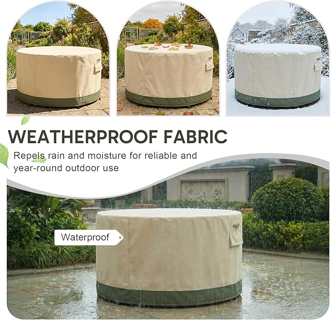 COWVIE Round Patio Dining Set Cover for Outdoor Table and Chairs, 600D Waterproof and UV-Resistant Fabric Patio Furniture Cover with Storage and Air Vent, 62''Dia x 32''H