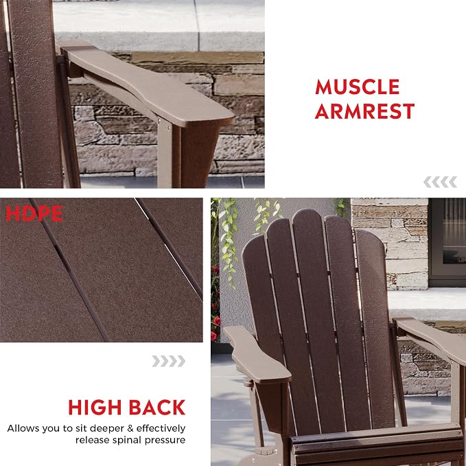 Costaelm Lakeview 2-Piece Outdoor Patio HDPE Adirondack Chair with Ottoman and Cup Holder Set, Dark Brown