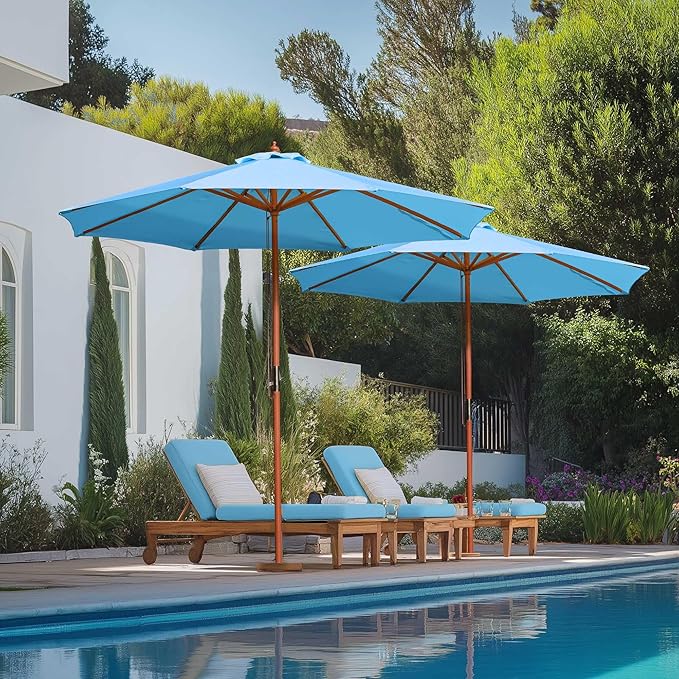Yescom 9ft Coastal Solid Wood Umbrella Pulley Lift Commercial Base with Wheel Included for Seaside Restaurant Terrace Poolside Beach Club