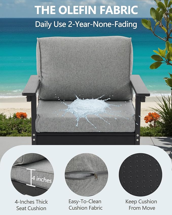 HDPE Outdoor Patio Furniture Set, 8-Piece Sofa Set with 3-Seat Couch,loveseat, Armchair & 2 Coffee Tables, Weatherproof Conversation Set with Cushions,for Garden, Porch & Backyard