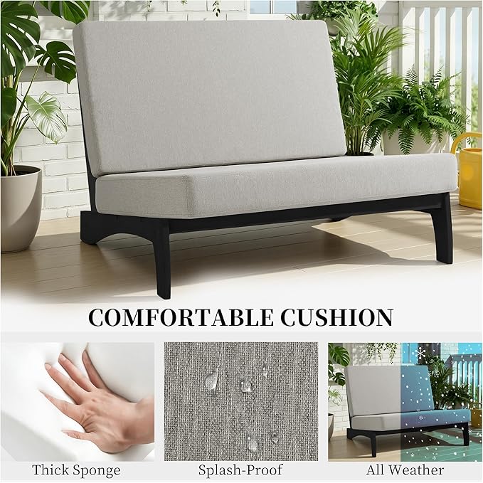 UIXE 7 Pieces Black Wood Patio Furniture Sets, 2 Patio Loveseat, 4 Patio Bistro Chair, All Weather Outdoor Sectional Sofa Furniture Backyard Conversation Set with Coffee Table - Light Camel