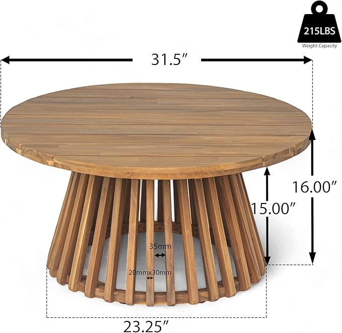 Merax Outdoor Acacia Wood Conversation Set, 3-Seat Loveseat Sofa w/Coushion and Round Coffee Table for Backyard, Patio Furniture, Teak+Teal