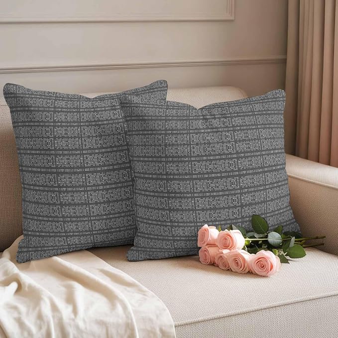 Outdoor Waterproof Throw Pillow Covers Set of 2 Grey Stripes Grain Pillowcases 20x20 Inches Solid Color Decorative Pillows Cushion Case Patio Pillows for Couch Bed Chair Garden