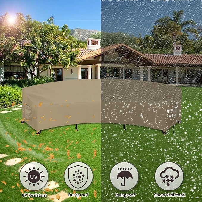 PureFit Outdoor Sectional Sofa Cover Waterproof Curved Patio Furniture Covers for Deck, Lawn and Backyard, 150Lx36Dx38Hx112FL, Camel