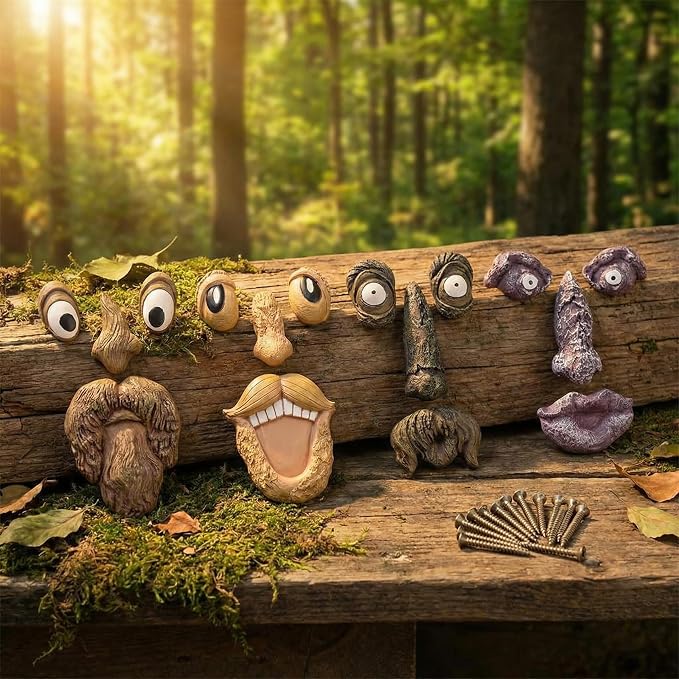 4 Pack Tree Faces Decor Outdoor, Tree Face Outdoor Statues Old Man Trees Hugger Yard Art Garden Decoration with 16 Screws, Trees Decorations Outdoor for Halloween Easter Spring Decoration