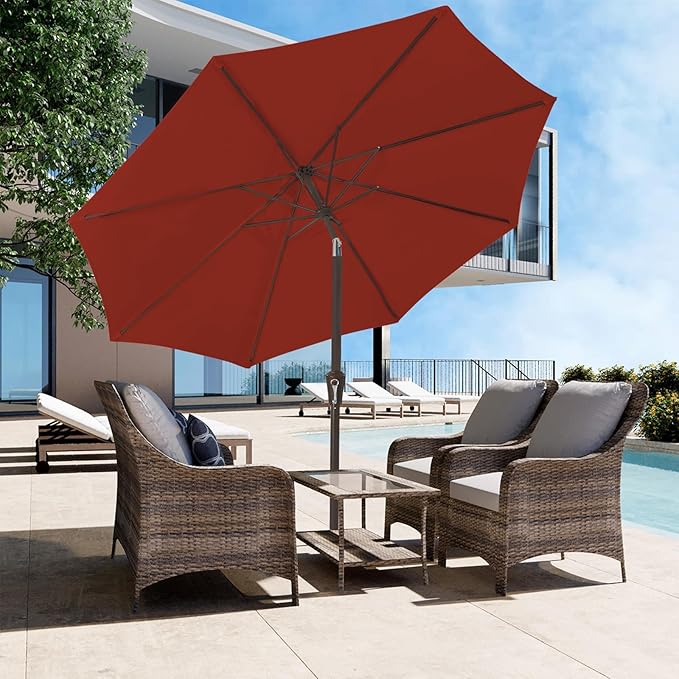 JEAREY Outdoor Patio Umbrella 9FT Outdoor Table Umbrella with Push Button Tilt and Crank, Market Umbrellas 8 Sturdy Ribs UV Protection Waterproof for Garden, Deck, Pool (Cherry Red)