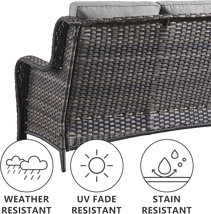 Belord 5 Piece Wicker Patio Furniture Set, Outdoor Swivel Rocker Chairs Set of 2 with Ottomans and 3 Seater Sofa, All Weather Patio Conversation Furniture Set, for Porch Pool, Gray Wicker/Gray