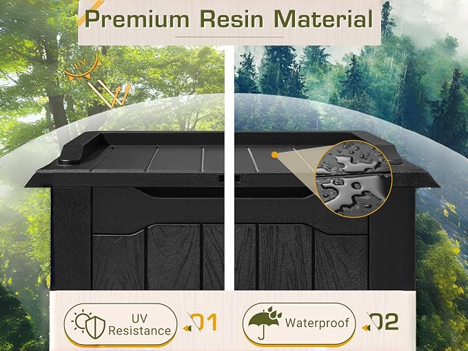 28 Gallon Black Outdoor Deck Box, Waterproof Resin Storage Box with Lid for Patio
