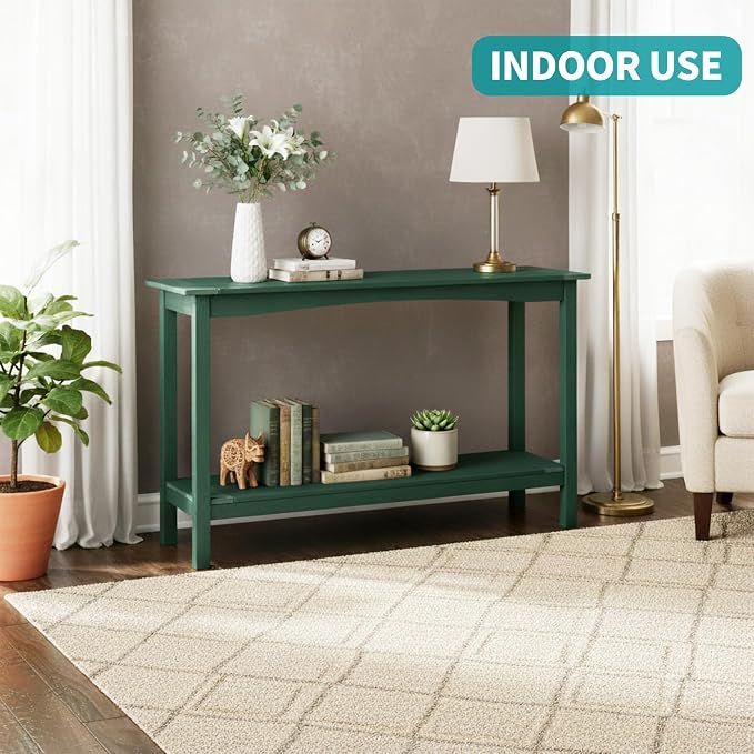 Outdoor Console Table, All-Weather 2-Tier Patio Console Table, Outside Plant Stand Table, Low Maintenance, Never Rot or Fade, HIPS Table for Indoor, Backyard, Garden, Entryway, Green