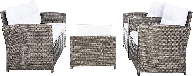 SAFAVIEH Outdoor Collection Vellor Grey Brown/White Cushion 4-Piece Conversation Patio Set PAT7516C
