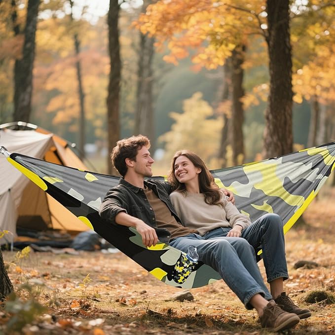 Balck Yellow Camouflage 330lb Capacity Camping Hammocks with Tree Straps Cloth Hammock for Outside Patio Backyard Poolside para ir de Camping