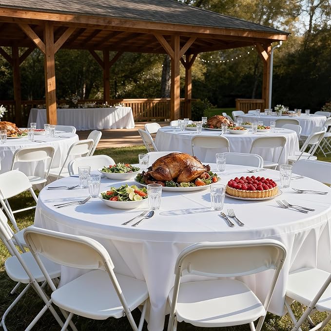 Magshion 65" Round Folding Table 5.5 Feet Plastic Bi-Folding Commercial Dining Event Table for Indoor Outdoor Camping Picnic Party, White, 10 Pack